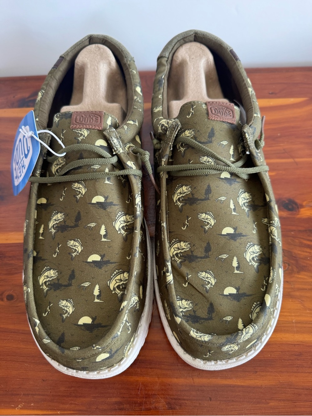 HEYDUDE Wally Bass Fishing Shoes Men’s 13 Olive Green NWT